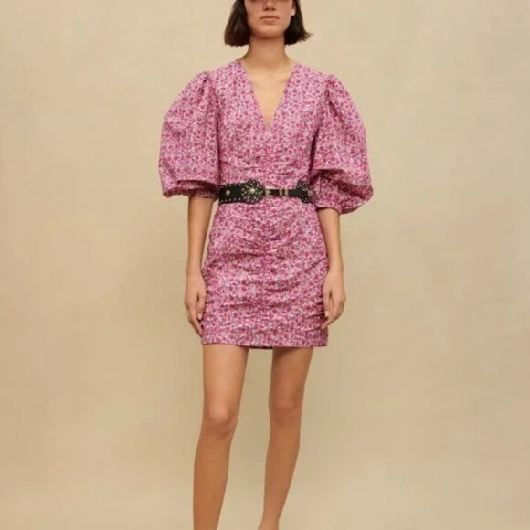 💘 Maje Floral embroidered lace print short puff sleeve dress 38 - Picture 2 of 13